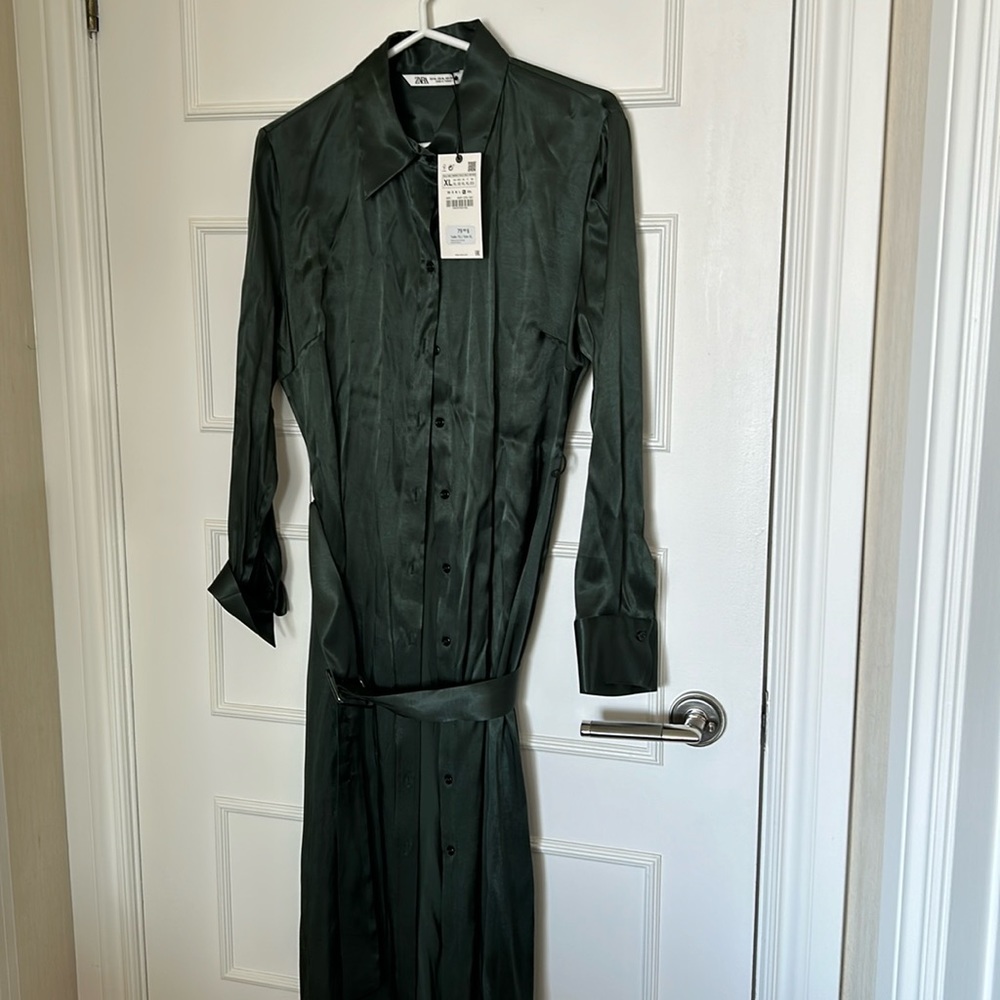Zara maxi dress in deep green- satin look